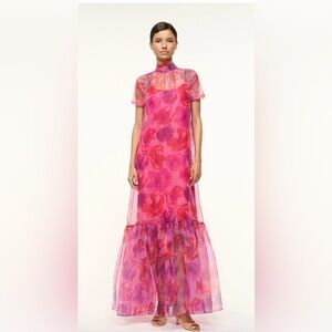STAUD Calluna Dress Magenta Painted Floral, Large, NWT